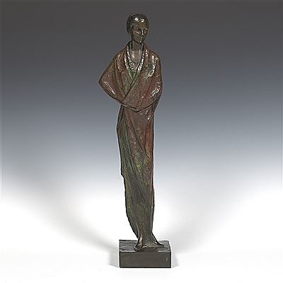 A woman in a wrap-around garment by Santiago Rodriguez Bonome - Auction record, sale price, and art valuation. Compare with similar artists and explore comparable artworks.