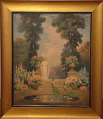 Allegorical Figure in a Blooming Garden with Peacocks