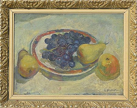 Still-life with grapes and pear