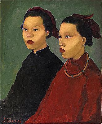 Double portrait de femmes en Ao daï et coiffures traditionnelles