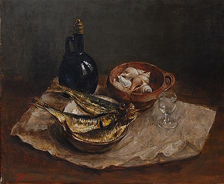 Still Life, Fish, Shell and Claret Jug by Victor Dolphyn - Auction record, sale price, and art valuation. Compare with similar artists and explore comparable artworks.