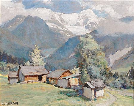 "Le village de Bionassay avec le Glacier homonyme, l'aiguille et le dôme du Goûter", 1958