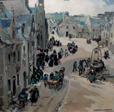 Sortie d'église à Locronan.