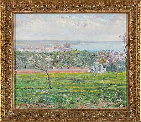 Vista de Palma de Mallorca con almendros en flor