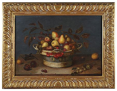 Still life of fruit in a wicker basket