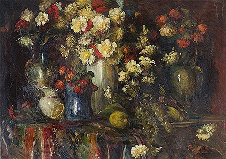 Natura morta con fiori su un piano