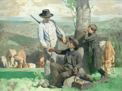 French landscape with figures and cattle