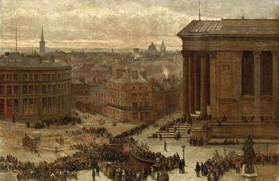 A crowd outside St George's Hall, Liverpool