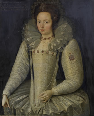 Portrait of Ellen Maurice, three-quarter-length, in a white lace ruff and white dress embellished with pearls by Marcus Gheeraerts the Younger - Auction record, sale price, and art valuation. Compare with similar artists and explore comparable artworks.