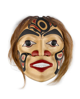Salish, a substantial mask, titled "Man Transforming to Thunderbird