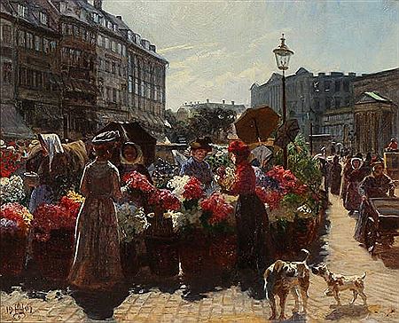 View from the flower market at Højbro Plads in Copenhagen by August Haerning - Auction record, sale price, and art valuation. Compare with similar artists and explore comparable artworks.