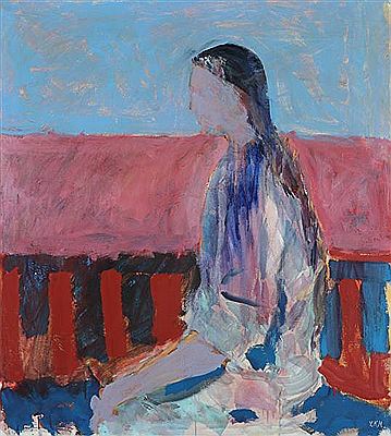 A girl on a balcony.