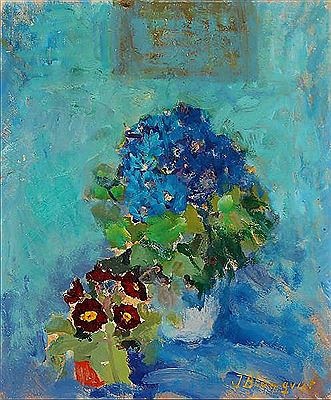 Primroses. Signed I.
