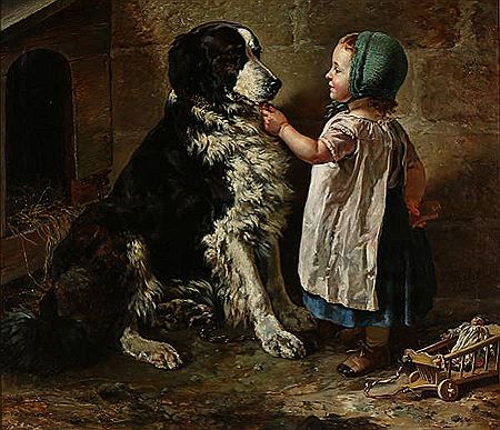 A little girl feeding a Border Collie