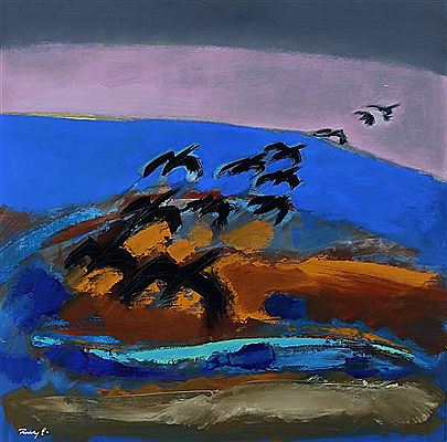 A costal scenery with birds