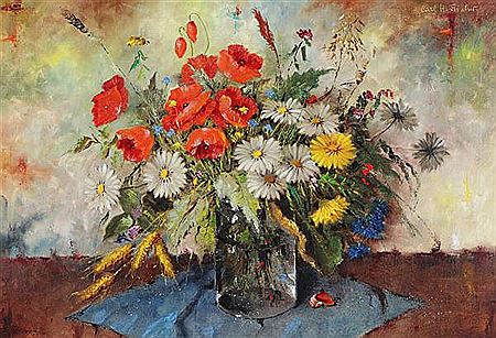 Still life with flowers in a vase. by Carl Holger Fischer - Auction record, sale price, and art valuation. Compare with similar artists and explore comparable artworks.