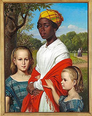 Portrait of Otto Marstrand's two daughters and their nanny.