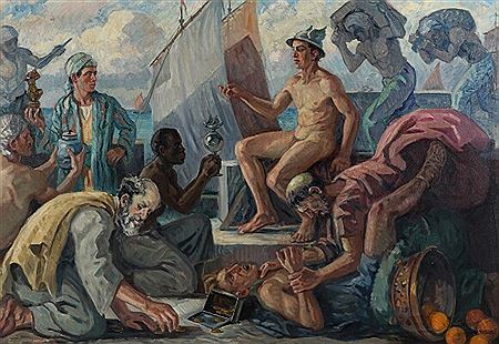 Hermes sourrounded by traders.