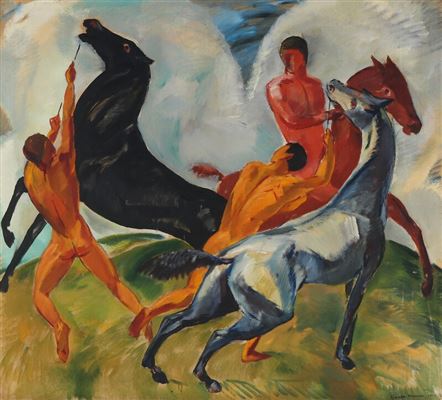 Composition with horses and naked men.