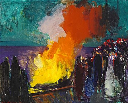 Sample artwork by Samuel Joensen-Mikines (1906 - 1979), known for modernist genre, figure and portrait painting, life and death themes - View similar artists and auction records