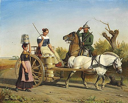 “Malkepigerne kjöre hjem fra Marked, medens Jægeren standser for at hilse på dem”. by Nicolai Habbe - Auction record, sale price, and art valuation. Compare with similar artists and explore comparable artworks.