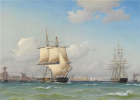 “Briggen "Canopus" og Corvetten "Najaden", samt andre skibe på Helsingørs Rhed".