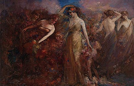 Sample artwork by Julien Van De Veegaete (1886 - 1960), known for figure and interior painting - View similar artists and auction records