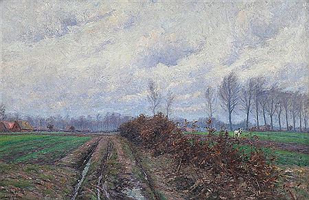 Landscape with farmer at work