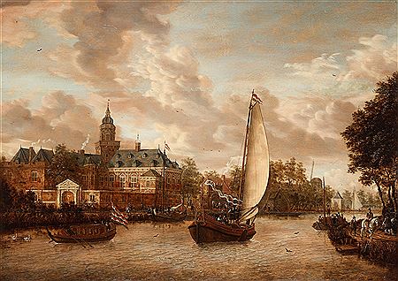 A view of the river Vecht with the castle Nijenrode