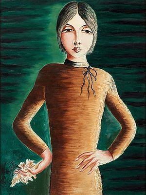 A WOMAN IN A BROWN DRESS
