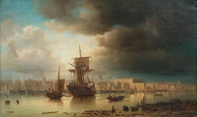 BOATS IN STOCKHOLM BY THE ROYAL CASTLE