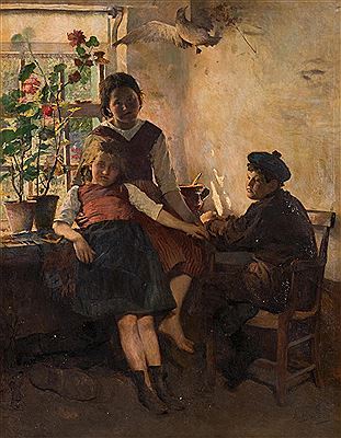 Youngsters in a sunlit interior
