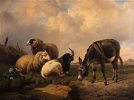 A donkey, sheep and a goat in a landscape by Louis Robbe - Auction record, sale price, and art valuation. Compare with similar artists and explore comparable artworks.