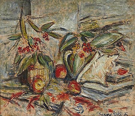 Nature morte aux pommes et livres