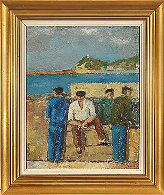 Les Hommes assis devant la baie de Saint-Jean-de-Luz, face à Sainte-Barbe