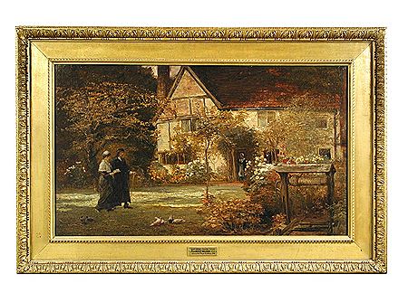 Paradise Regained - Milton's Cottage at Chalfont St Giles, Buckinghamshire, with Milton and his daughter in the garden