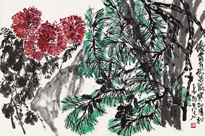 Chrysanthemum and pine