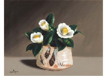 White dot Camellias (Shino bowl)