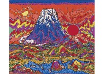 Sun and Moon over the sea with Mt.Fuji
