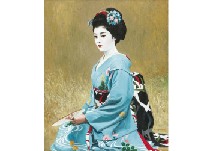Maiko Dancer wearing blue Kimono
