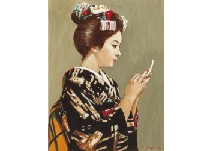 Maiko with hand mirror