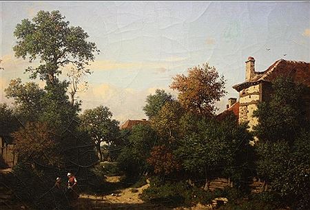Peasant scene in autumn landscape by Hector Pron - Auction record, sale price, and art valuation. Compare with similar artists and explore comparable artworks.