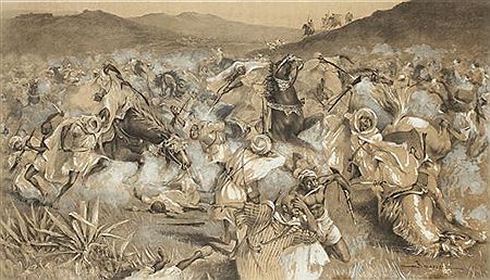 THE BATTLE OF BOUFEKRANE by Carlos Abascal - Auction record, sale price, and art valuation. Compare with similar artists and explore comparable artworks.