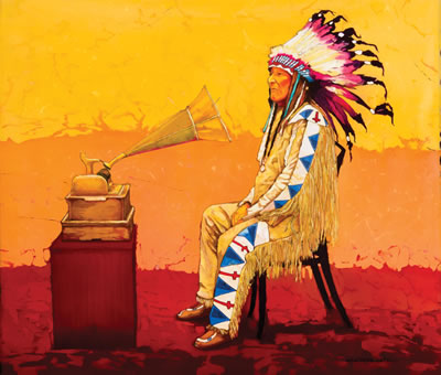Sample artwork by Echo P Ukrainetz (Born 1951), known for batik western art, cowboys and indians - View similar artists and auction records