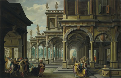 An architectural capriccio with Jephthah and his daughter