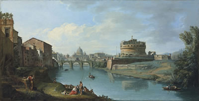 The Tiber River, Rome, looking towards the Castel Sant'Angelo, with Saint Peter's Basilica beyond by Giuseppe Zocchi - Auction record, sale price, and art valuation. Compare with similar artists and explore comparable artworks.