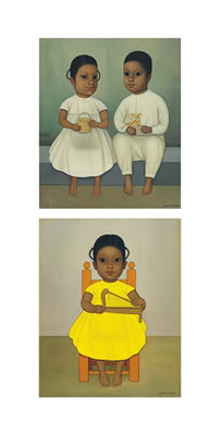 Two Works: a) Niños con juguetes; b) Niña con arpa