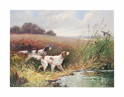 Two setters hunting mallards by Eugène Demester - Auction record, sale price, and art valuation. Compare with similar artists and explore comparable artworks.