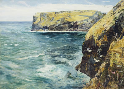 King Arthur's Island, Tintagel, Cornwall by John William Inchbold - Auction record, sale price, and art valuation. Compare with similar artists and explore comparable artworks.