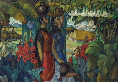 Tehuanas con floripondios y gladiolas